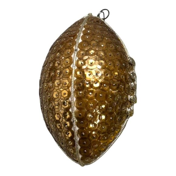 Vintage Gold Sequin Football Ornament With Push Pin Christmas NFL SEC Fan Gift - Picture 4 of 5